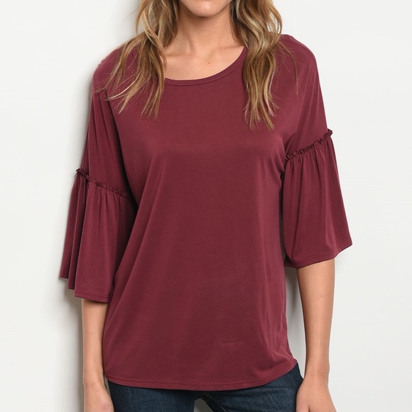 🌺1 MEDIUM🌺Wine Bell Sleeve Top - Picture 5 of 6